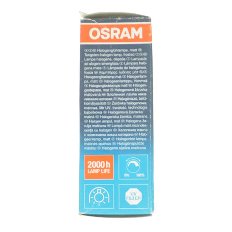 OSRAM light bulb packaging with text and icons on a white background