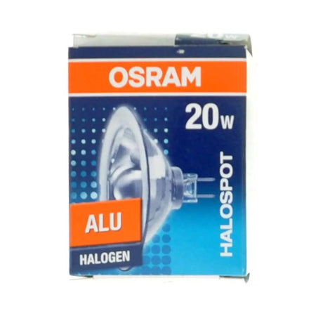 OSRAM halogen bulb packaging with blue and orange design on a white background