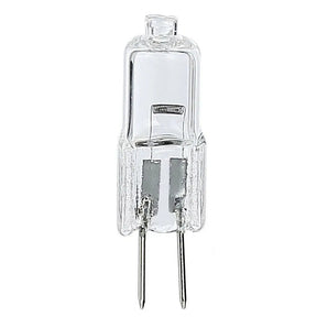 Clear G4 halogen light bulb on a white background