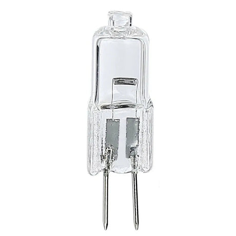 Clear G4 halogen light bulb on a white background