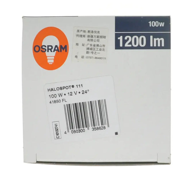 OSRAM light bulb packaging with specifications on a white background