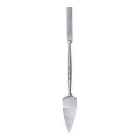 Metal spatula with a pointed end on a white background