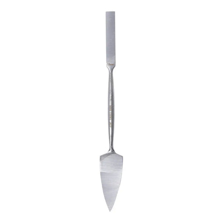 Metal spatula with a pointed end on a white background