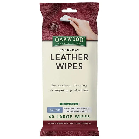 Pack of Oakwood Everyday Leather Wipes on a white background