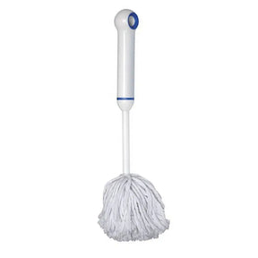White mop with blue accent on a white background