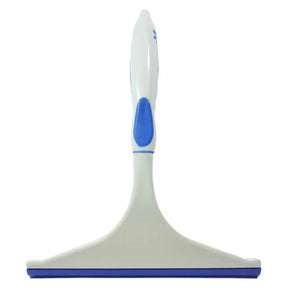 Squeegee with blue handle and blade on a white background