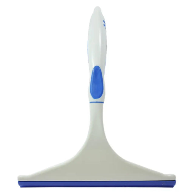 Squeegee with blue handle and blade on a white background