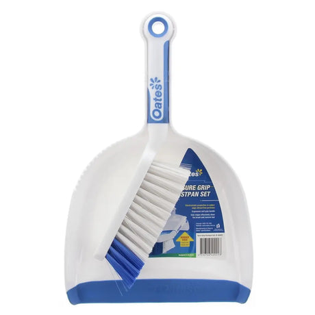 White and blue dustpan with brush set on a white background