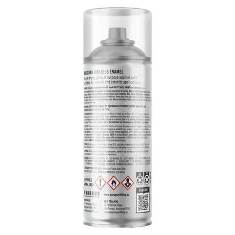 clear gloss Spray paint can with label on a white background