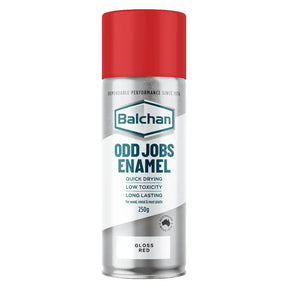 Balchan Odd Jobs Enamel gloss red spray can with red cap on a white background