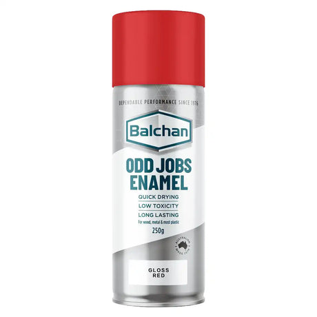Balchan Odd Jobs Enamel gloss red spray can with red cap on a white background