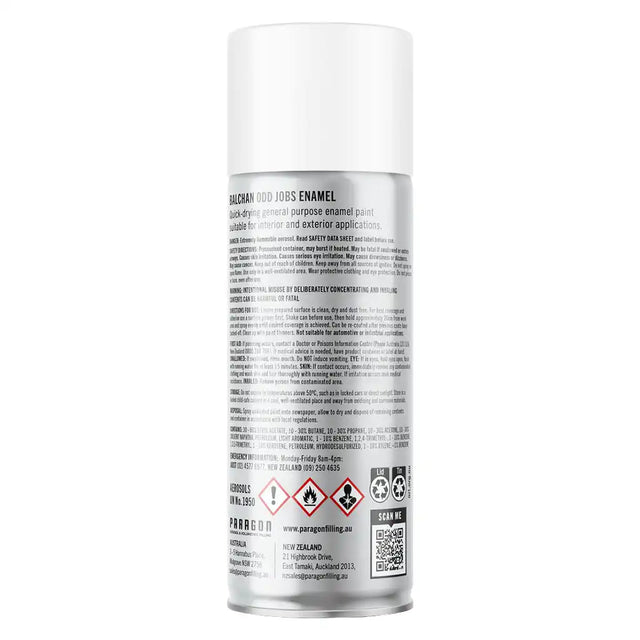 matt white Spray paint can with label on a white background