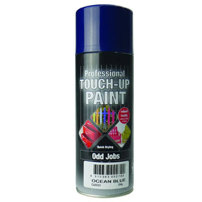 Can of professional touch-up paint labeled 'Odd Jobs' in ocean blue on a white background