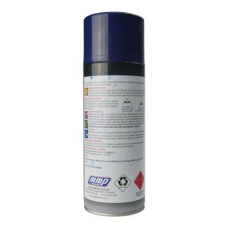 Aerosol can with a blue cap on a white background