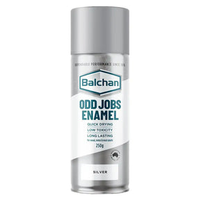 Balchan Odd Jobs Enamel silver spray can on a white background