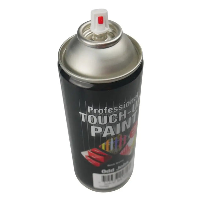 Spray paint can with black label on a white background