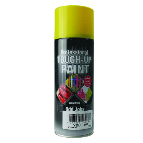 Yellow touch-up paint can on a white background