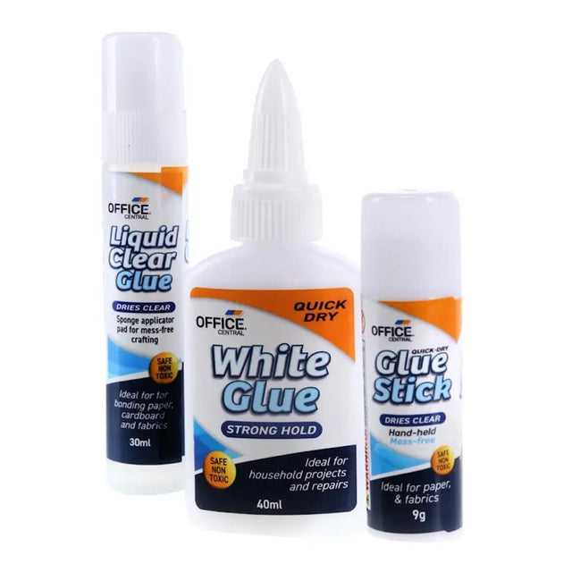 Three office adhesive products on a white background