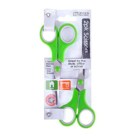 Green scissors in a white packaging with 'Office Central' branding on a white background