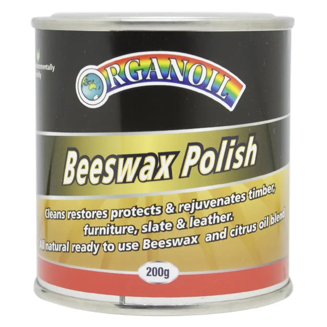 Can of Organoil Beeswax Polish on a white background