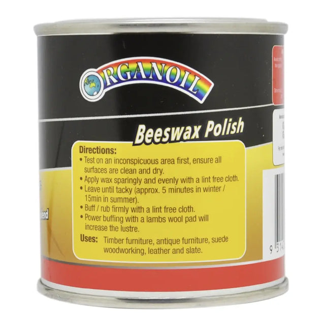 Can of Organic Oil Beeswax Polish with label and branding