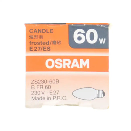OSRAM 60w candle light bulb packaging on a white background