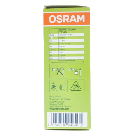 OSRAM light bulb packaging with green and orange design on a white background