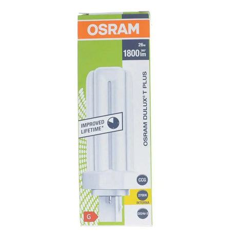 Osram Dulux T Plus light bulb packaging on a white background