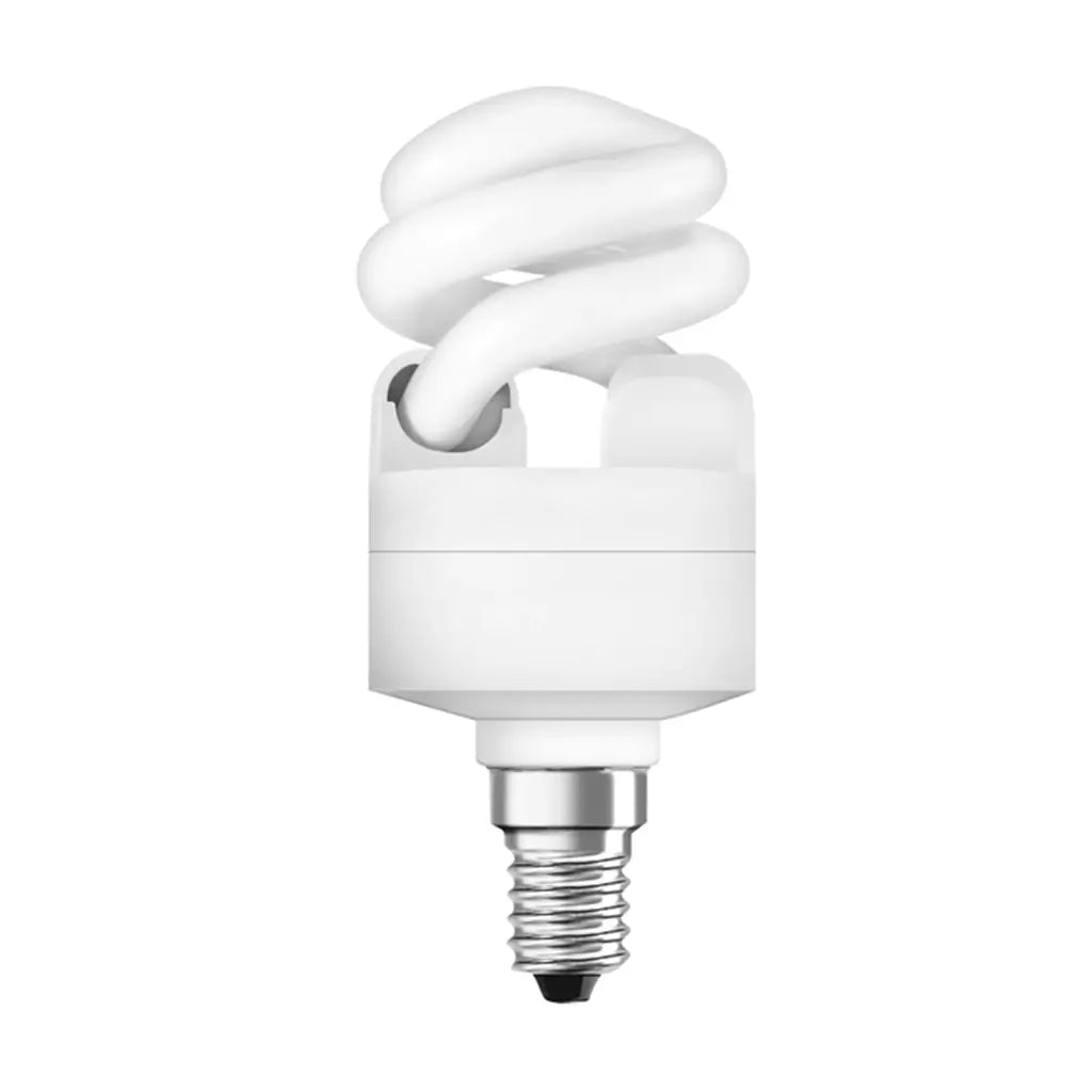 CFL e14 light bulb on a white background