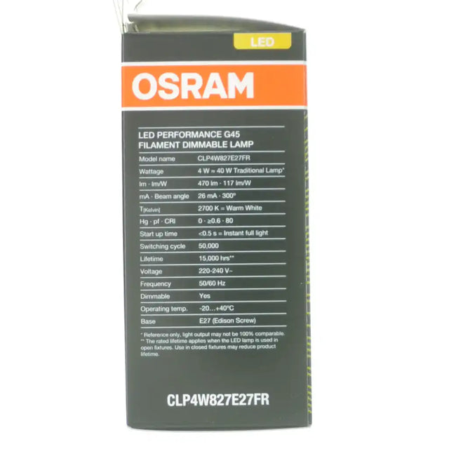 Osram Fancy Round E27 240V 4W W/W LED Light Bulb Pearl