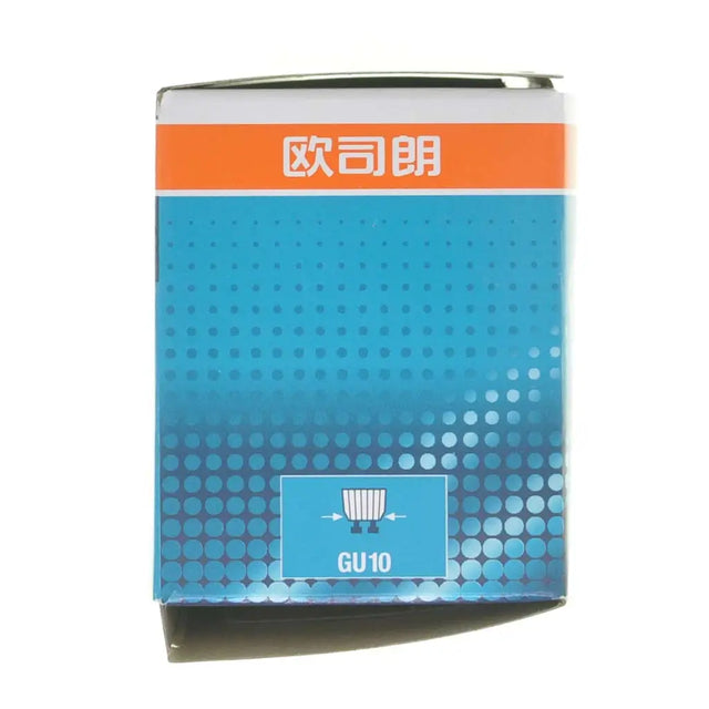 Blue and orange packaging with text and a logo on a white background