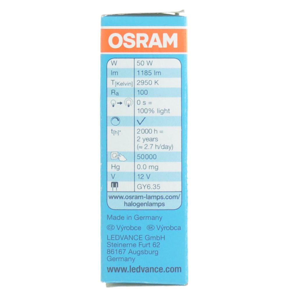 Osram Halostar Bi-Pin Halogen Light Bulb GY6.35 12V 50W
