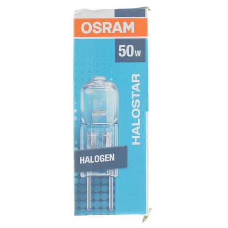 OSRAM Halostar halogen bulb packaging on a white background