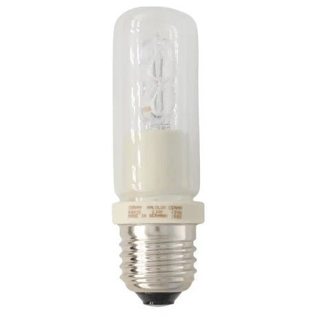 Osram JDD Halolux Ceram E27 230V 150W clear halogen light bulb showing compact JDD form factor and E27 Edison screw base on white background