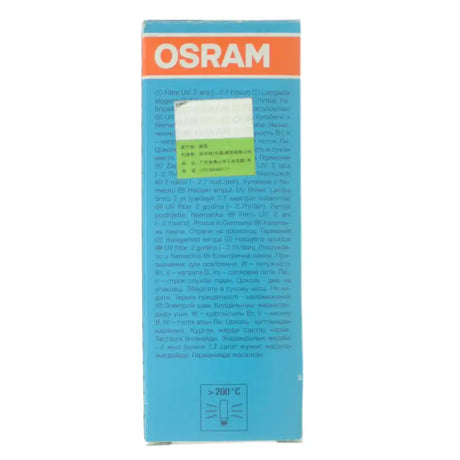 Osram JDD Halolux Ceram 150W packaging side panel showing 2870lm output, 2900K colour temperature and UV filter feature