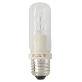Osram JDD Halolux Ceram E27 230V 100W clear halogen light bulb showing compact JDD form factor and E27 Edison screw base on white background