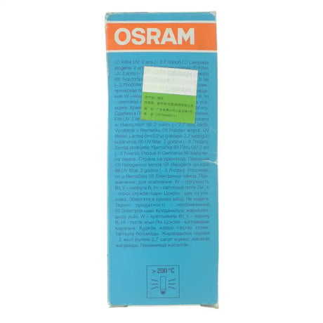 Osram JDD Halolux Ceram packaging side panel showing 1800lm output, 2900K colour temperature and UV filter feature