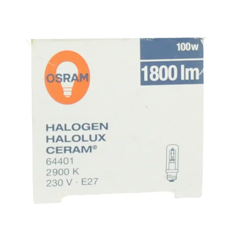 Osram JDD Halolux Ceram packaging detail showing CRI 100 colour rendering index and UV filter certification