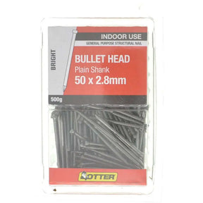 Pack of bullet head nails with packaging on a white background