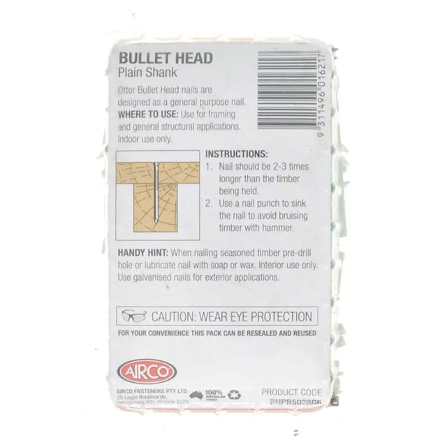 Pack of Bullet Head nails with label and Airco branding on a white background
