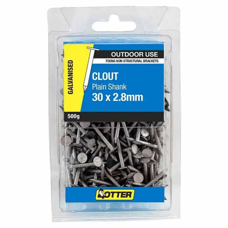 Pack of Lotter clout nails with packaging details on a white background