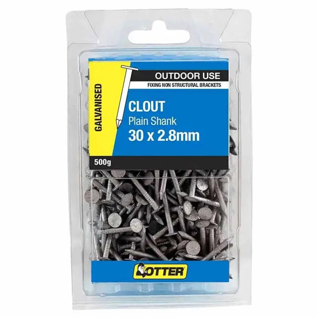 Pack of Lotter clout nails with packaging details on a white background