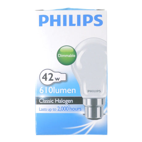 PHILIPS GLS Halogen Light Bulb B22 240V 42W Pearl