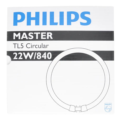 Philips Master TL5 Circular light bulb packaging with specifications on a white background