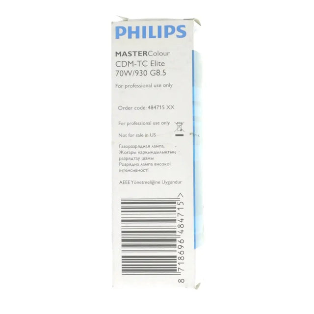 Philips MasterColour CDM-TC Elite light bulb packaging on a white background
