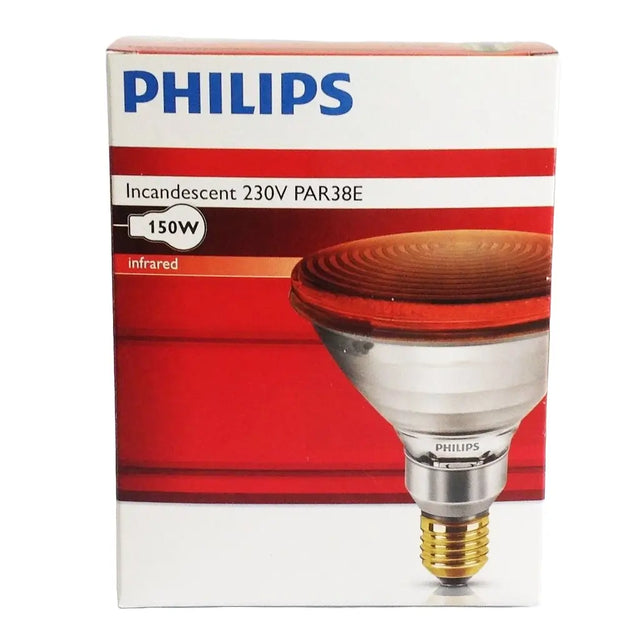 Philips infrared light bulb packaging with a red and white design.