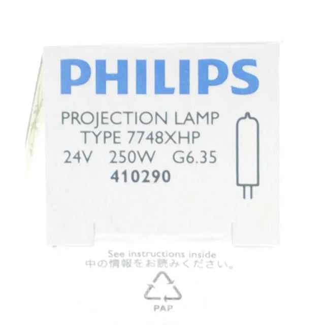Philips projection lamp packaging with specifications on a white background