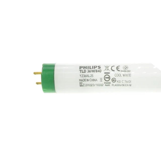 Philips TLD tube light bulb on a white background