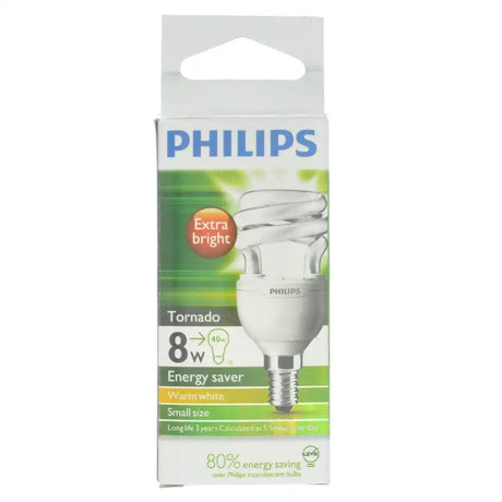 PHILIPS Tornado Spiral Energy Saving Light Bulb E14 220-240V 8W W/W