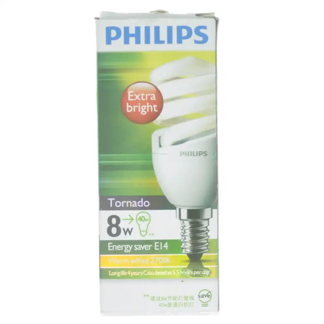 PHILIPS Tornado Spiral Energy Saving Light Bulb E14 240V 8W W/W